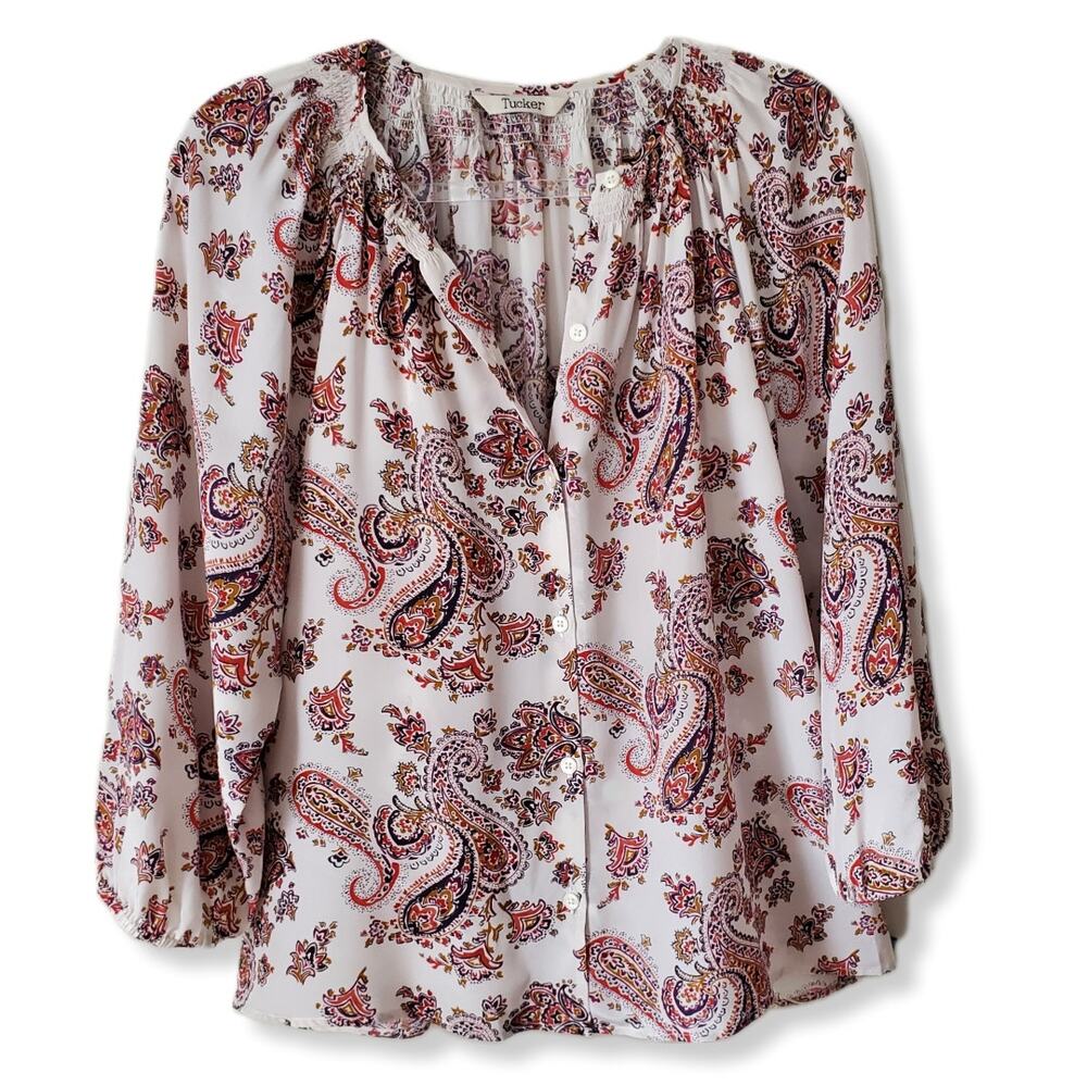 Women Tucker Paisley Silk Blouse Top M Preppy Career Casual Relaxed Office